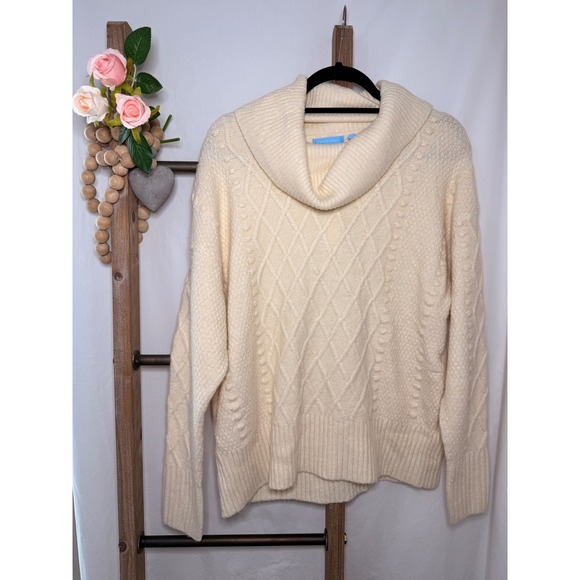 Draper James Sweaters - Draper James Ivory Cable Knit Cowl Neck Sweater Wool Blend Cream Womens Large